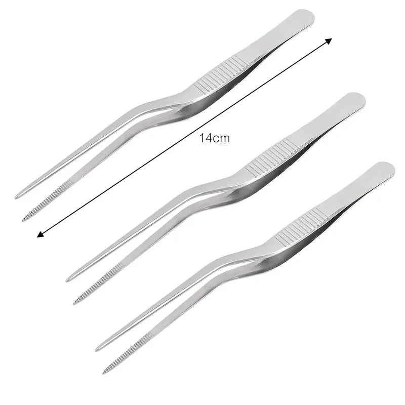 Kitchen Tweezers Stainless Steel – BBQ Food Clip & Cooking Tongs (1/3Pcs)
