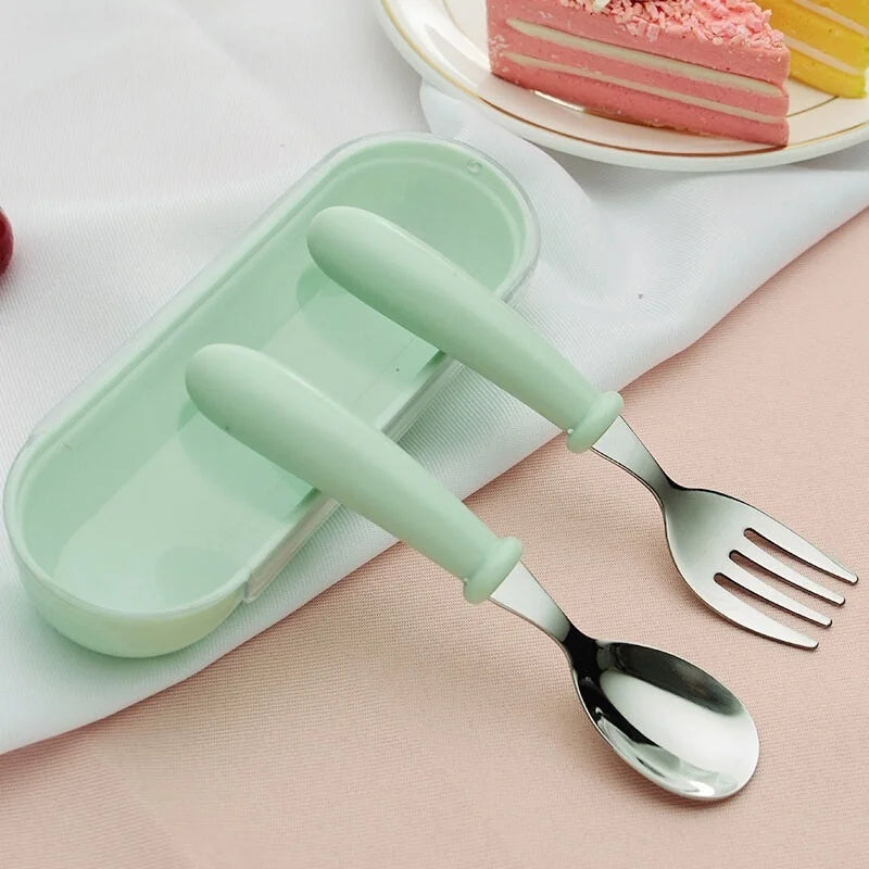 3PCS Kids Stainless Steel Spoon Fork Set with Travel Case