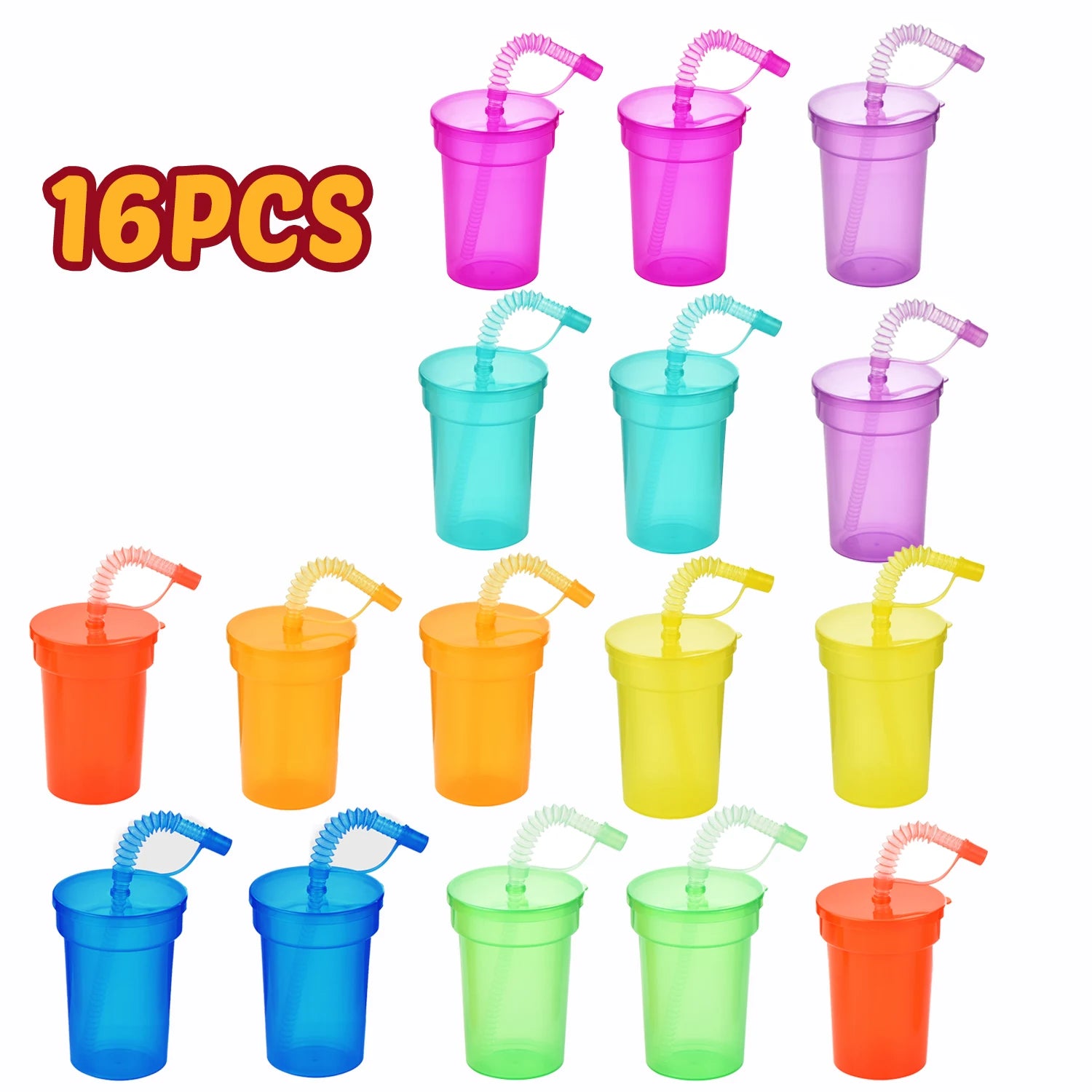 Neon Sipper Cups Reusable Spill Proof Cups with Lid & Straw