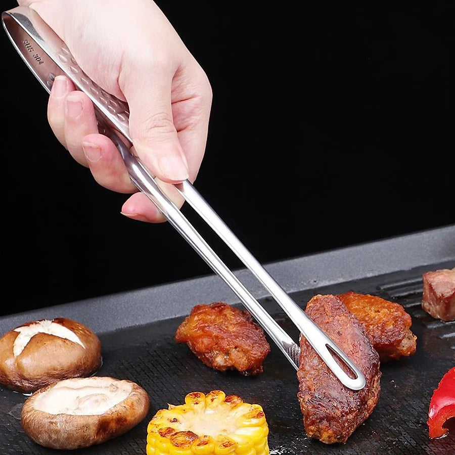 Long Stainless Steel Kitchen Tongs – Non-Slip BBQ & Grill Food Clamp Tool