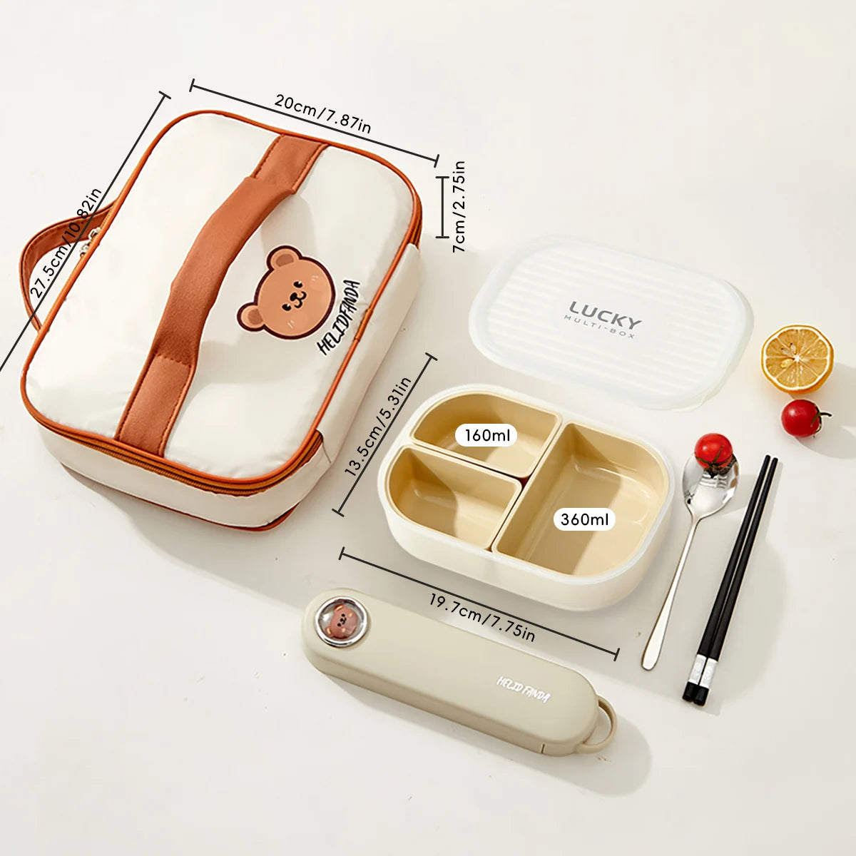 WORTHBUY 3 Grid Lunch Box Microwave Safe Detachable Bento Container