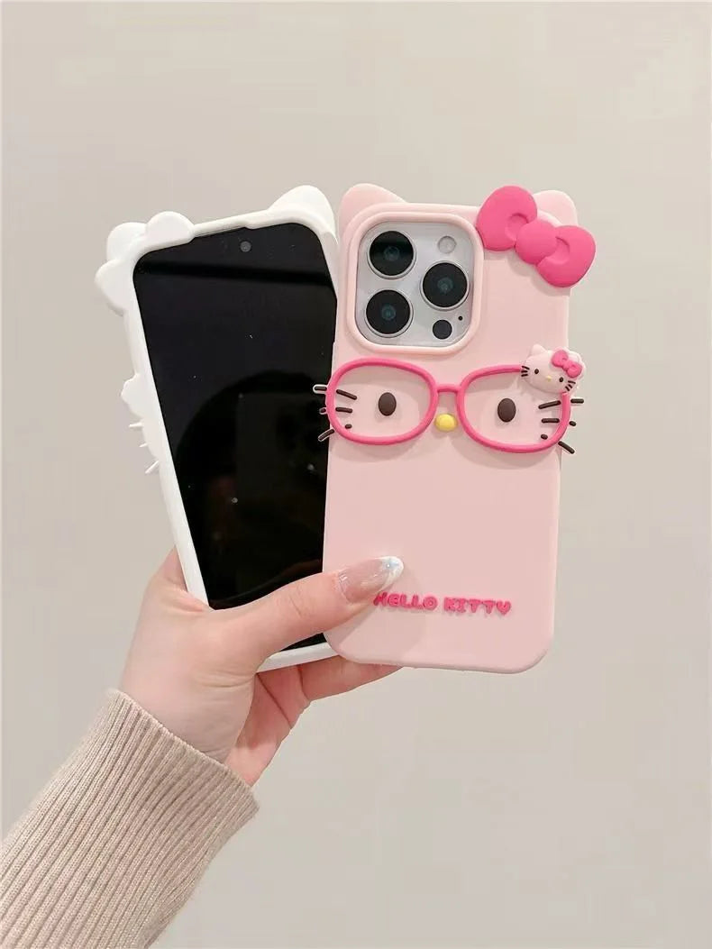 3D Glasses Cat Silicone Case for iPhone 11 12 13 14 15 16 17 Pro Max