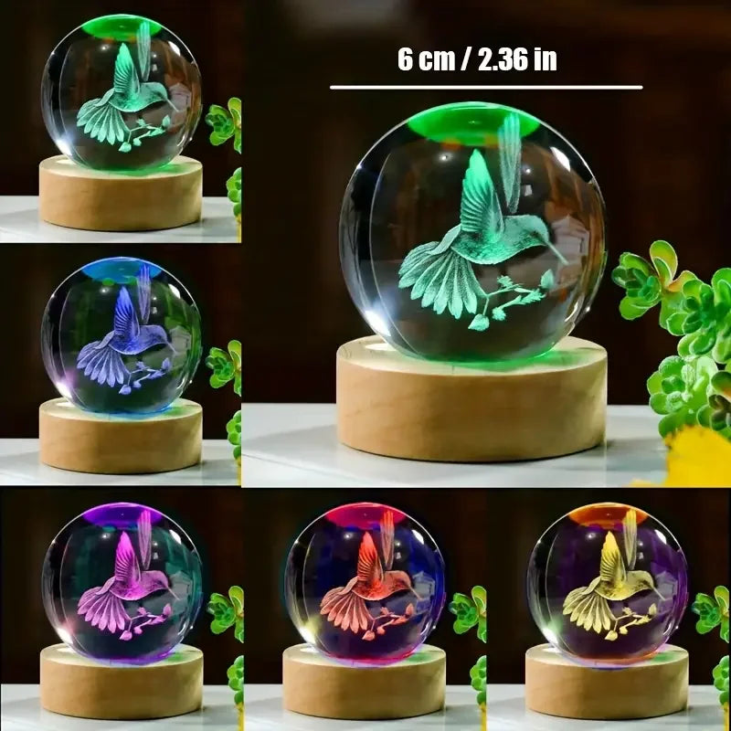 3D Hummingbird Crystal Ball LED Decorative Gift Lamp