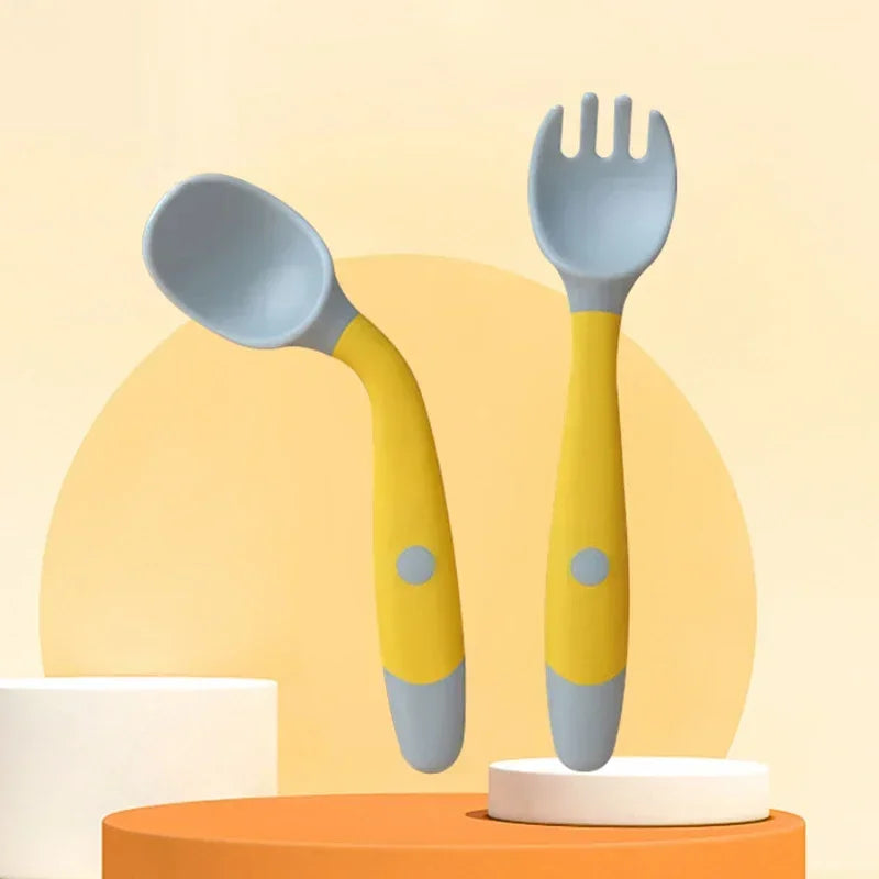 Baby Silicone Spoon & Fork Set Soft Bendable Toddler Feeding Utensils