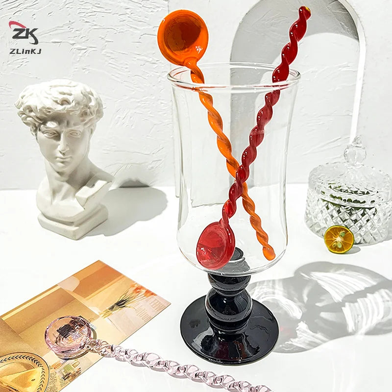Colorful Glass Coffee Spoon – Long Handle Tea, Dessert & Ice Cream Spoon