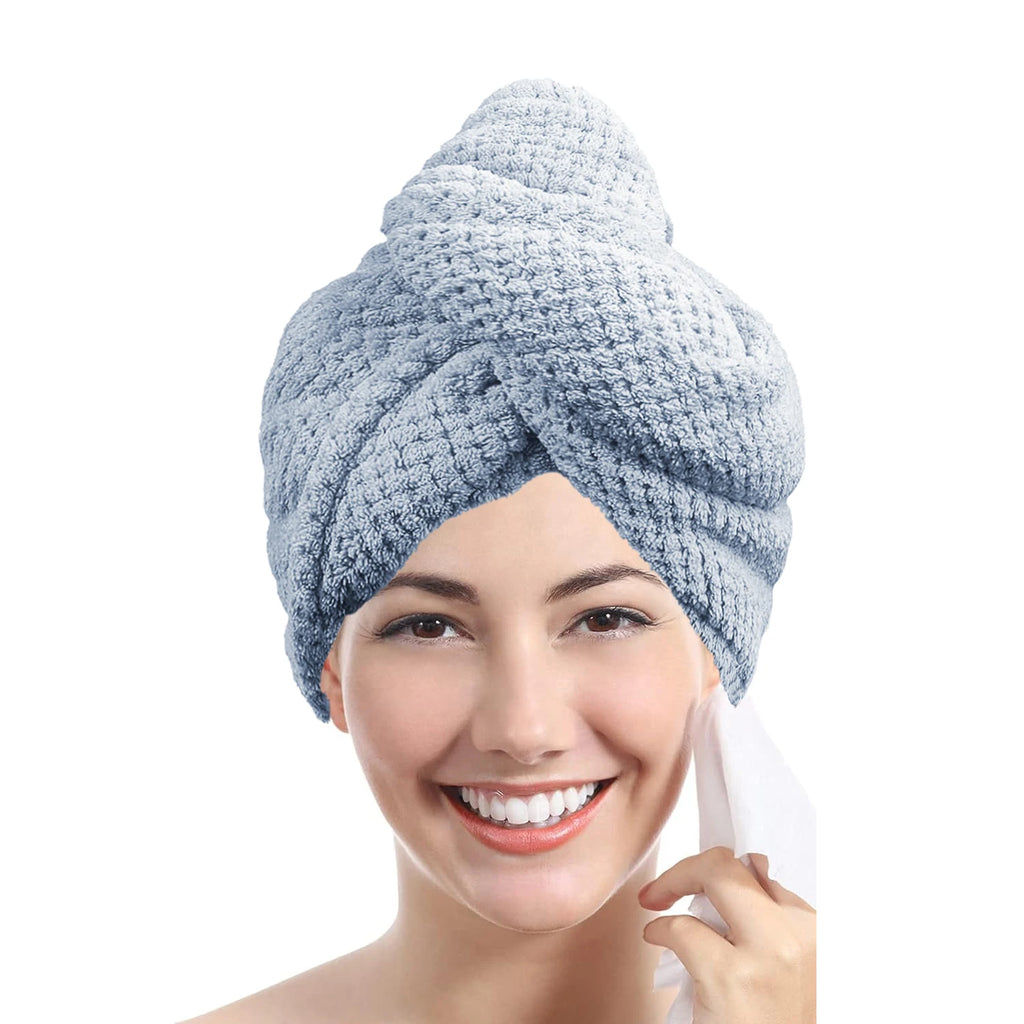 Absorbent Hair Towel Wrap Button Fast Dry Hair Turban for Women