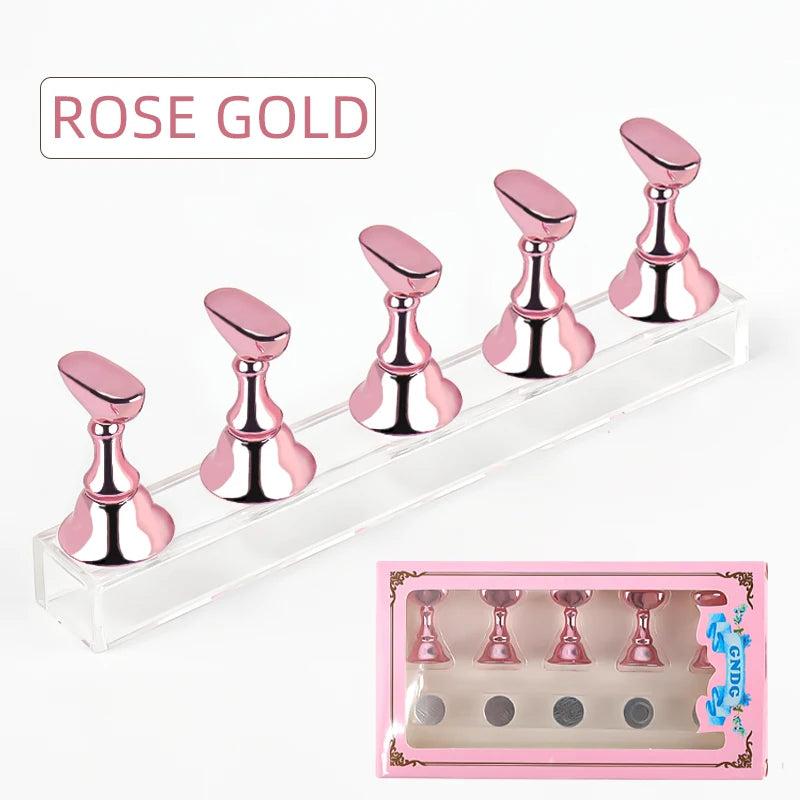 5Pcs Nail Tip Holder Magnetic Crystal Base Nail Art Practice Stand