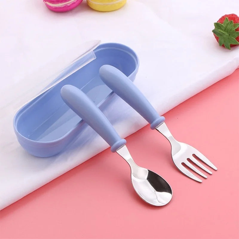 3PCS Kids Stainless Steel Spoon Fork Set with Travel Case