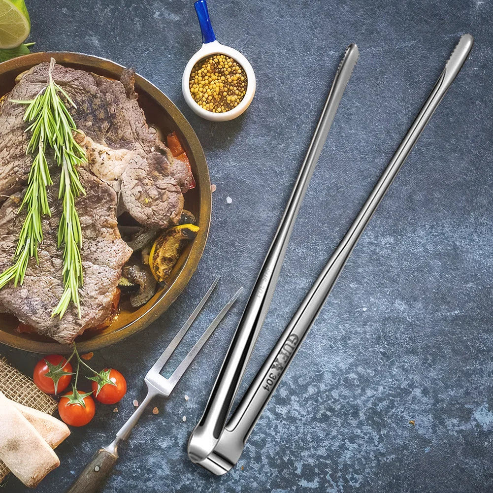 Stainless Steel Grill Tongs Kitchen Food Tweezers for BBQ, Steak & Salad