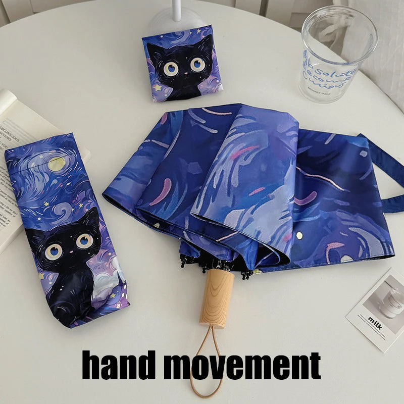 Buy Cute Cat Cartoon Automatic Folding Umbrella UV Sun & Rain