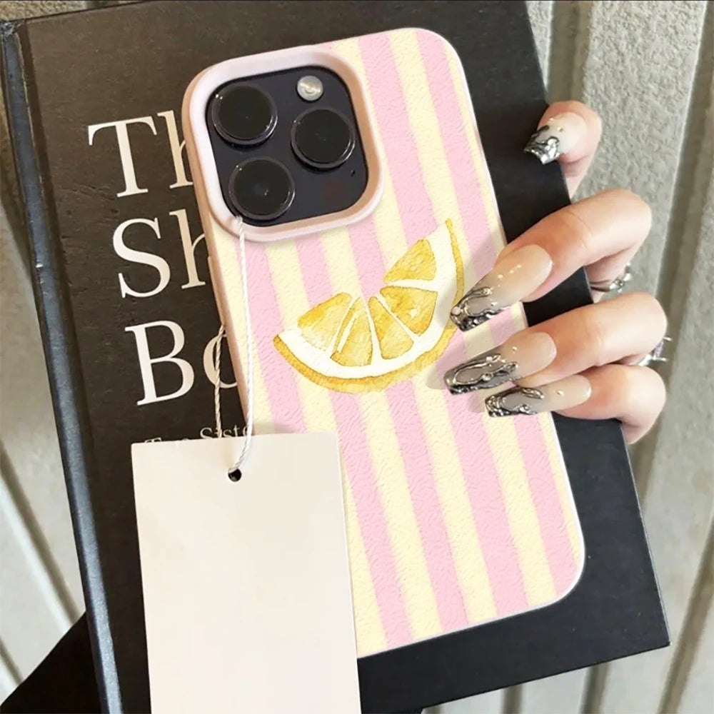 Fresh Lemon Stripe Soft Case for iPhone 17 16 15 14 13 Pro Max Cover