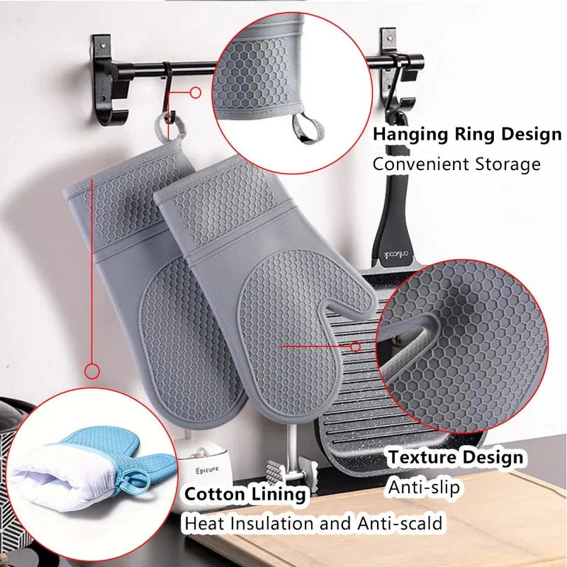 Silicone Oven Mitt Set – Long Heat Resistant Kitchen Gloves