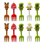 Christmas Fruit Fork Set Santa, Snowman & Elk Cupcake Toppers Decorations