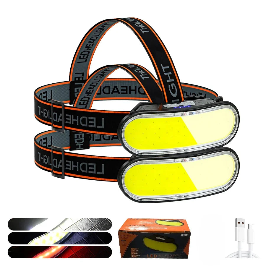 1300LM COB LED Headlamp USB Rechargeable Headlight