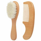 Newborn Baby Wooden Hair Brush & Comb Set Soft Wool Brush