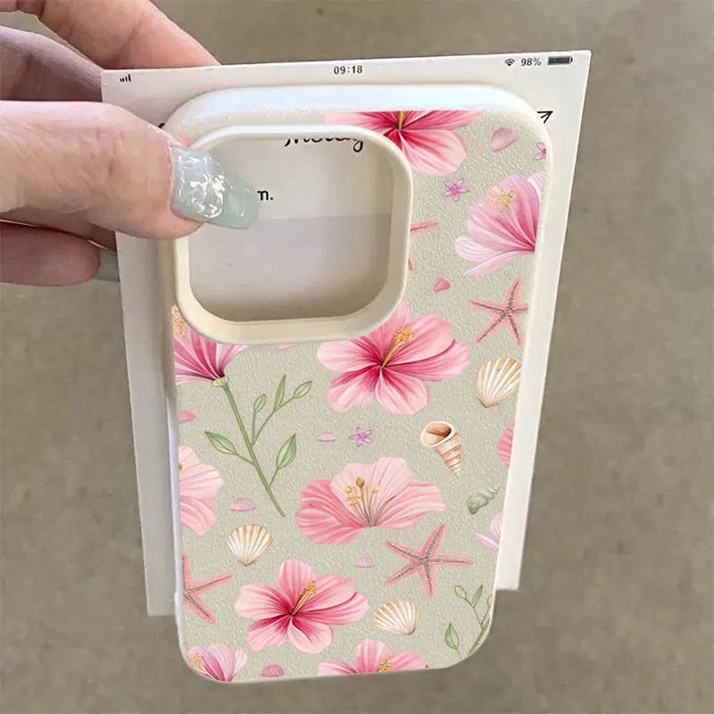 Sweet Lily Flower Litchi Case for iPhone 17 16 15 14 13 Pro Max Cover