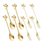 Leaf Coffee Spoon Set Stainless Steel – Gold & Silver Dessert Stirring Spoons