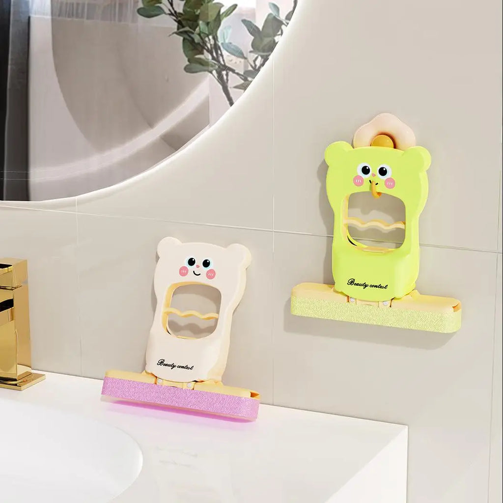 1PC Cartoon Bear Design Hands-Free Mini Mop Home Bathroom Cleaner & Cute Lazy-Friendly Desktop Stain-Removing Cloth Foldable Mop