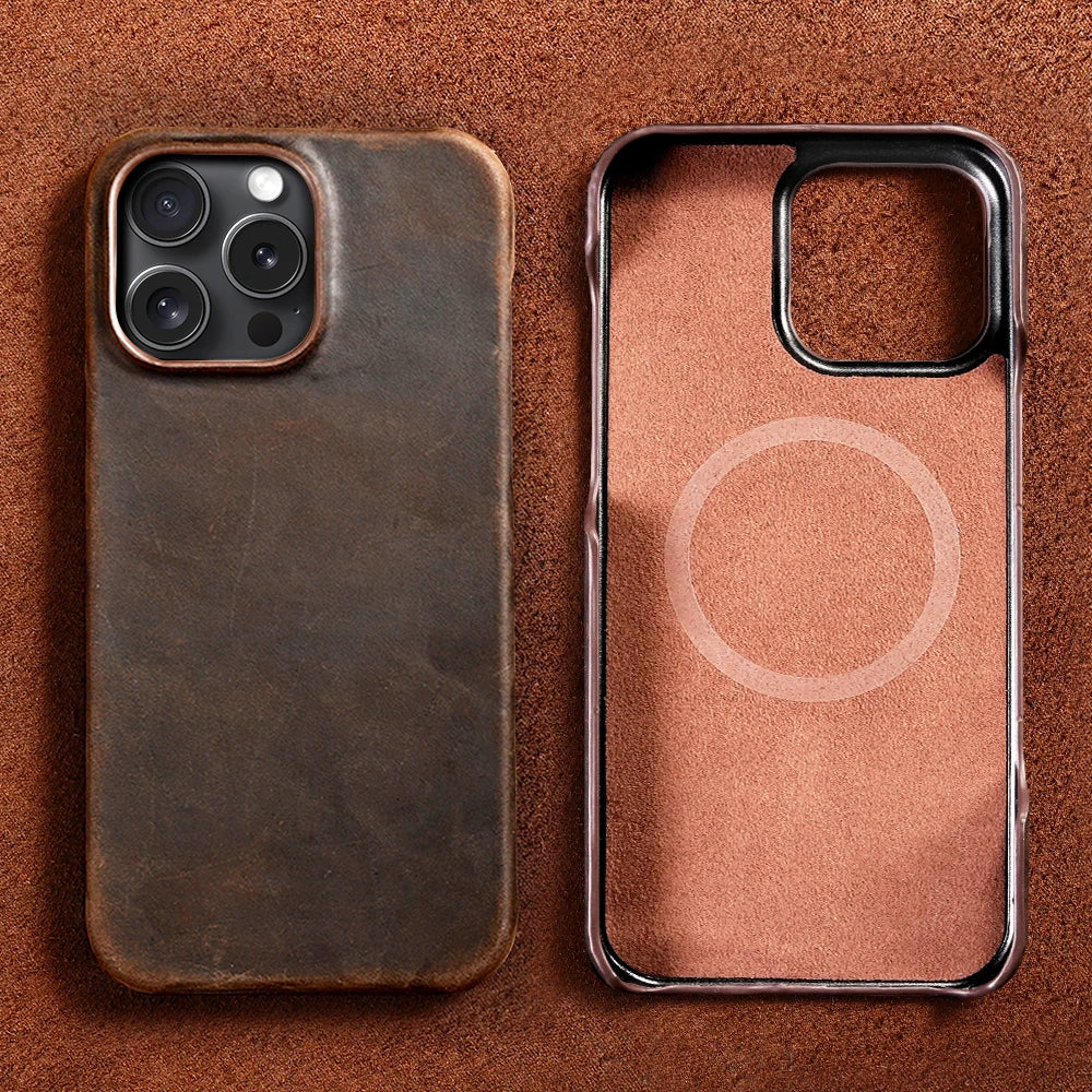 Luxury Full Grain Leather Magsafe Case for iPhone 17 16 15 Pro Max