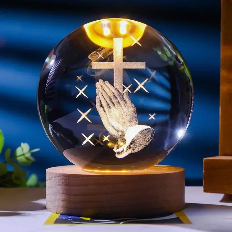 Jesus 3D Crystal Ball Night Light Religious LED Lamp