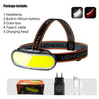 1300LM COB LED Headlamp USB Rechargeable Headlight