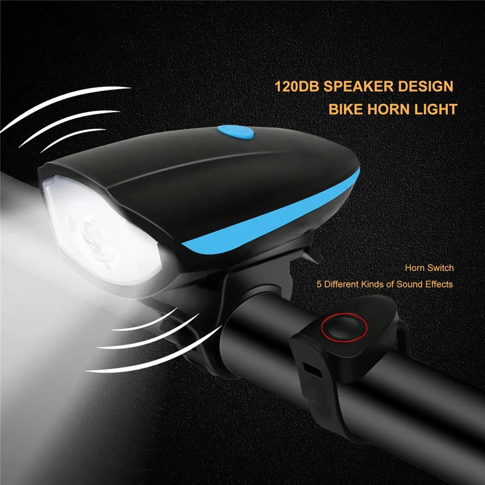 USB Rechargeable Bike Light with Horn Waterproof Headlight