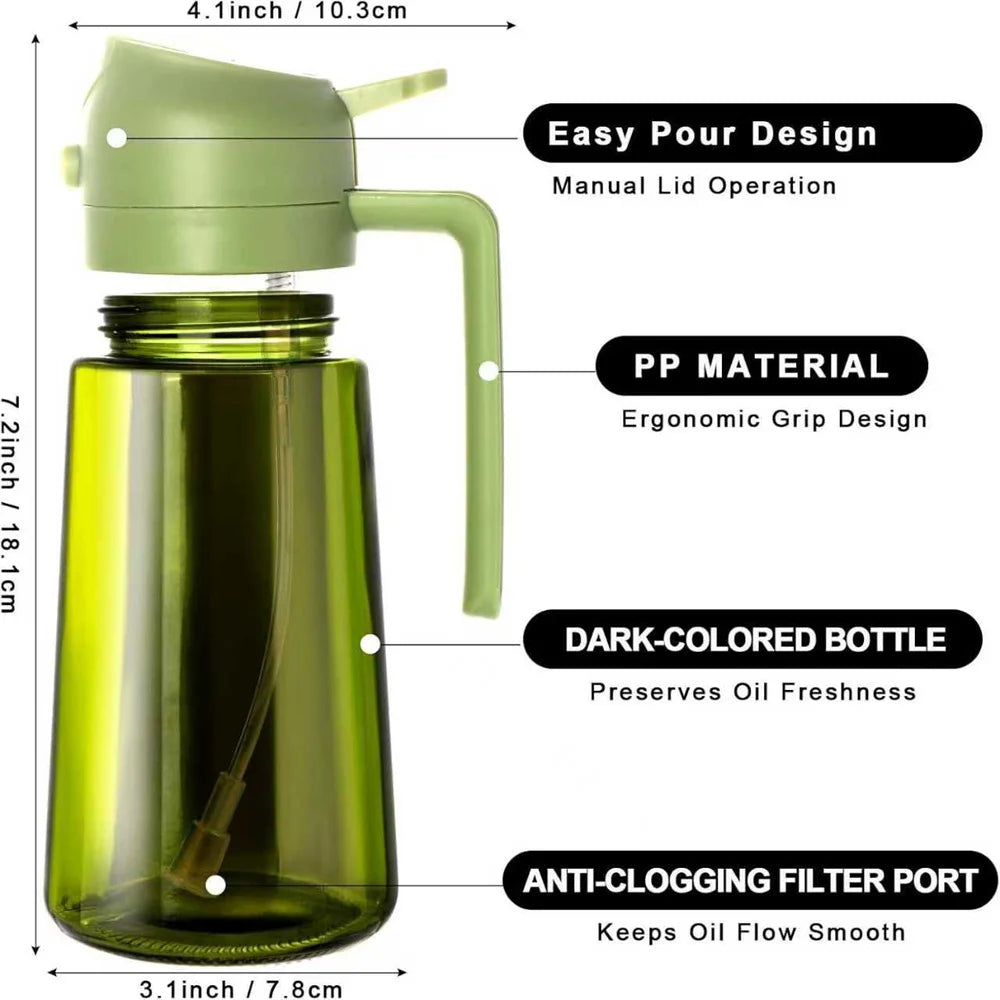 2-in-1 Olive Oil Sprayer Bottle Spray & Pour 470ML Glass Dispenser