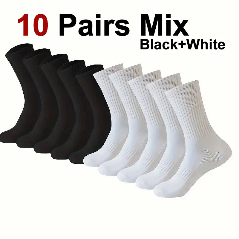 5/10/20 Pairs Solid Crew Socks Breathable Sweat-Absorbing All Season