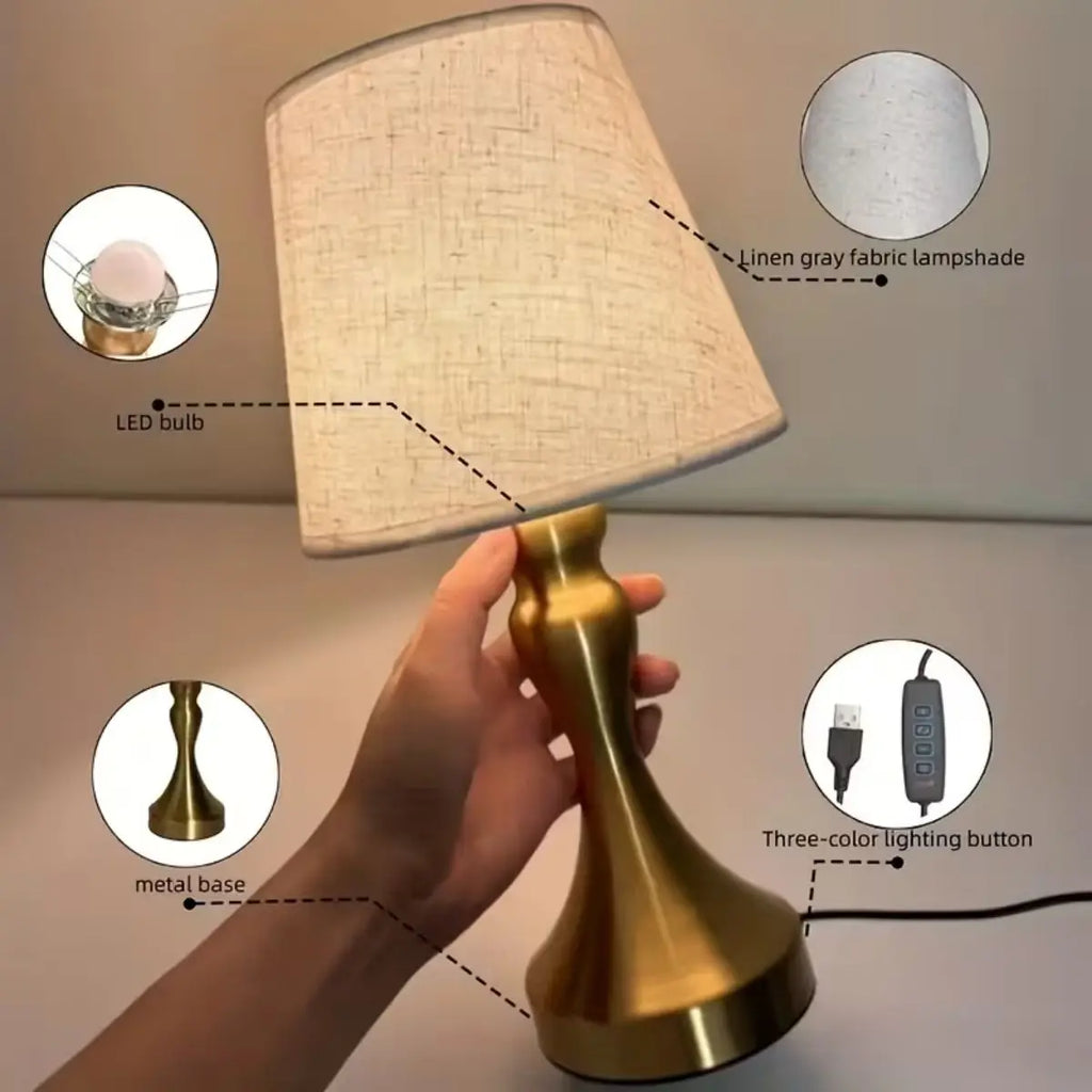 Nordic Retro Desk Lamp with Fabric Shade & USB Light
