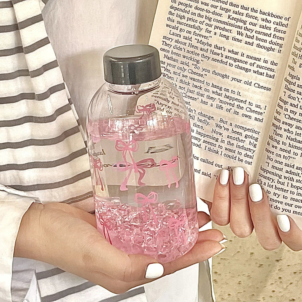 600ml Cute Bow Water Bottle Leak Proof Portable Drink Cup