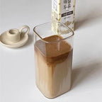 Square Glass Coffee Cup with Straw Heat Resistant Mug with Lid