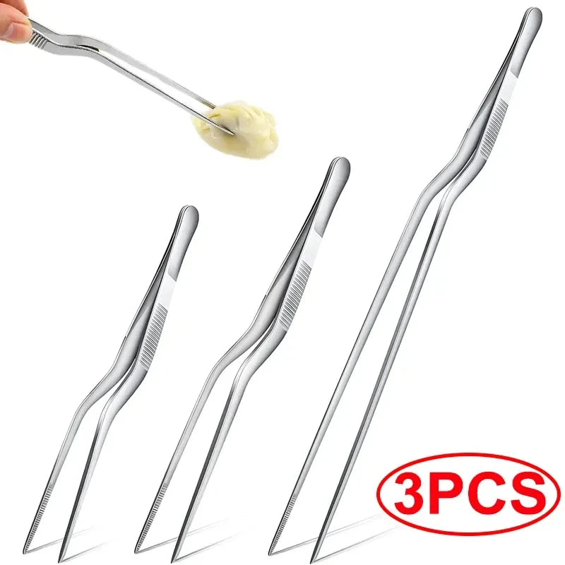 Kitchen Tweezers Stainless Steel – BBQ Food Clip & Cooking Tongs (1/3Pcs)