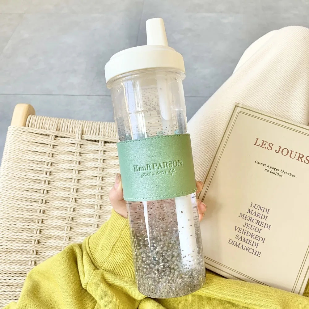 850ml Pearl Milk Tea Cup Cute Large Capacity Straw Water Bottle