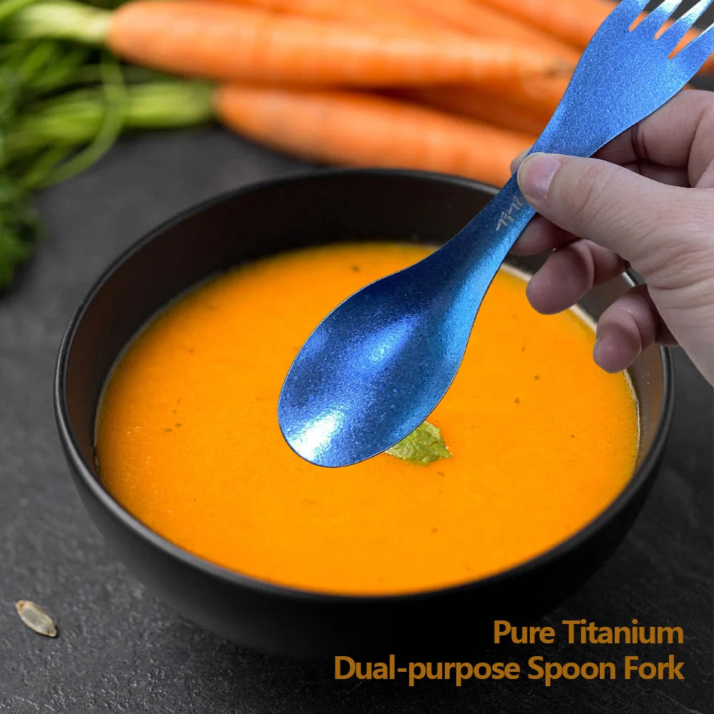 Pure Titanium Spork 2-in-1 Ultralight Camping Fork & Spoon Travel Tool