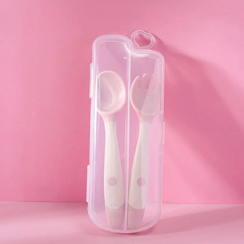 Baby Silicone Spoon & Fork Set Soft Bendable Toddler Feeding Utensils