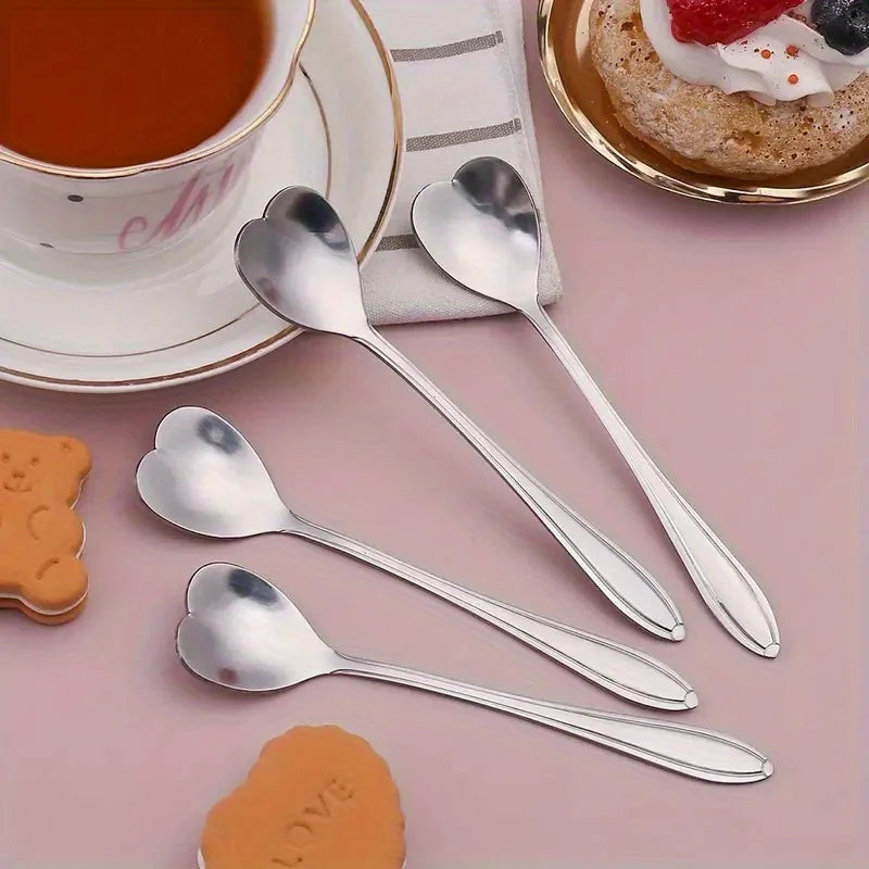 4PCS Heart Shape Stainless Steel Coffee Spoon Set for Drinks