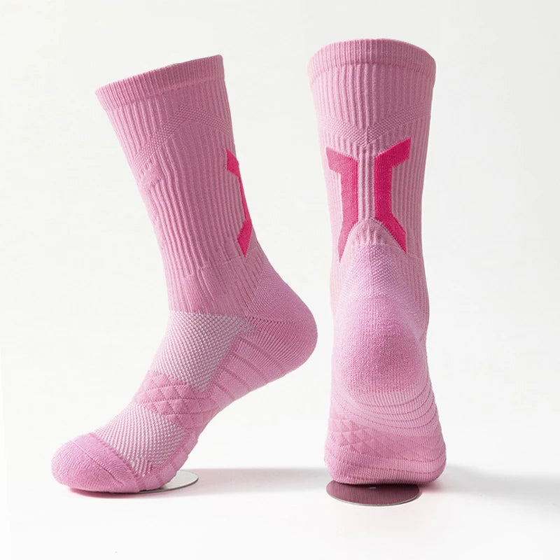 Men Cushioned Basketball Socks Long Breathable Badminton Sports Crew