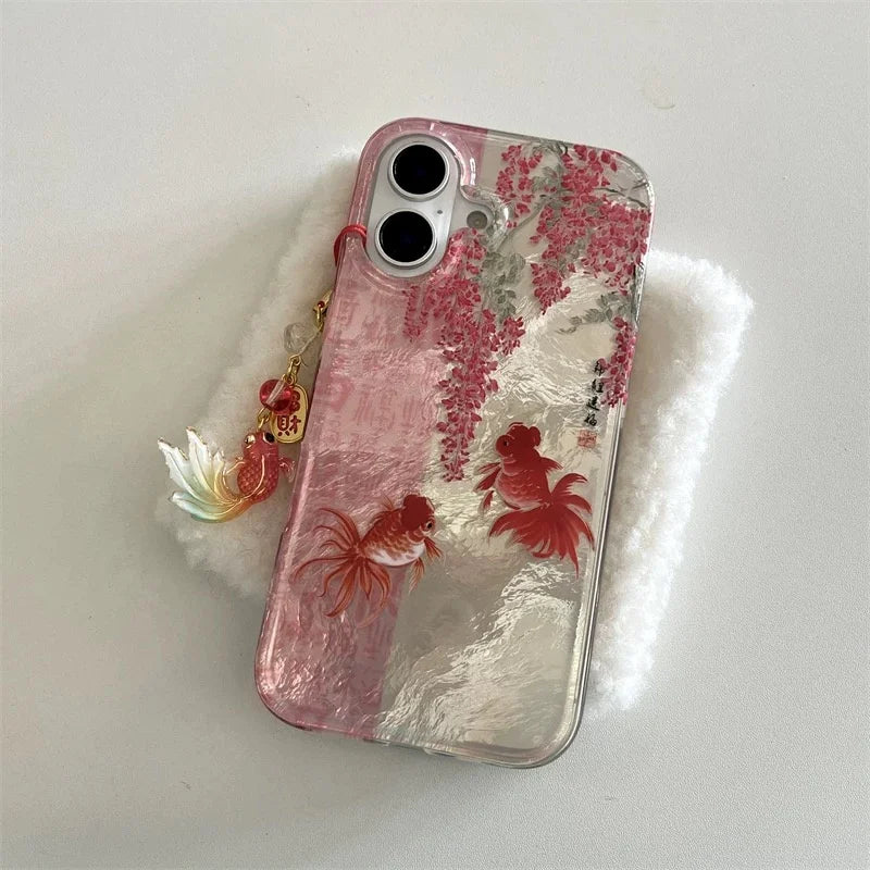 Koi Fish & Flower Case for iPhone 17 16 15 14 13 12 11 Pro Max