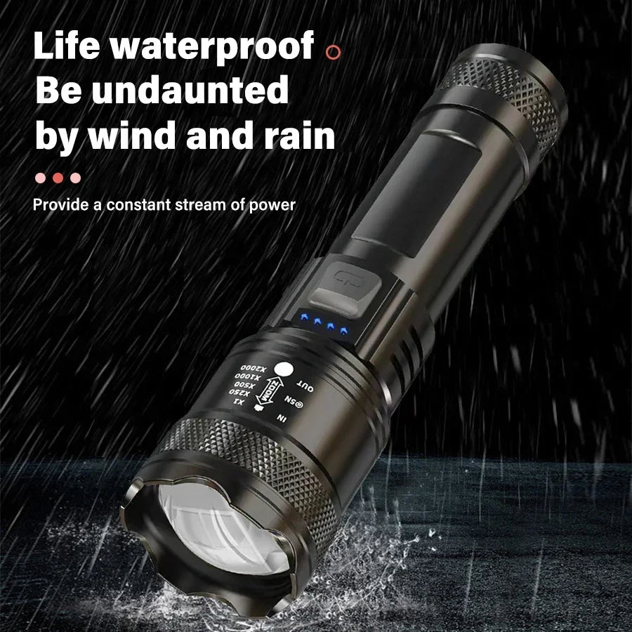 2000LM Tactical LED Flashlight USB Charging Zoom Torch