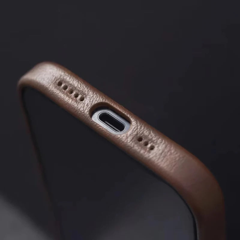 Retro Leather MagSafe Case for iPhone 12 13 14 15 16 17 Pro Max