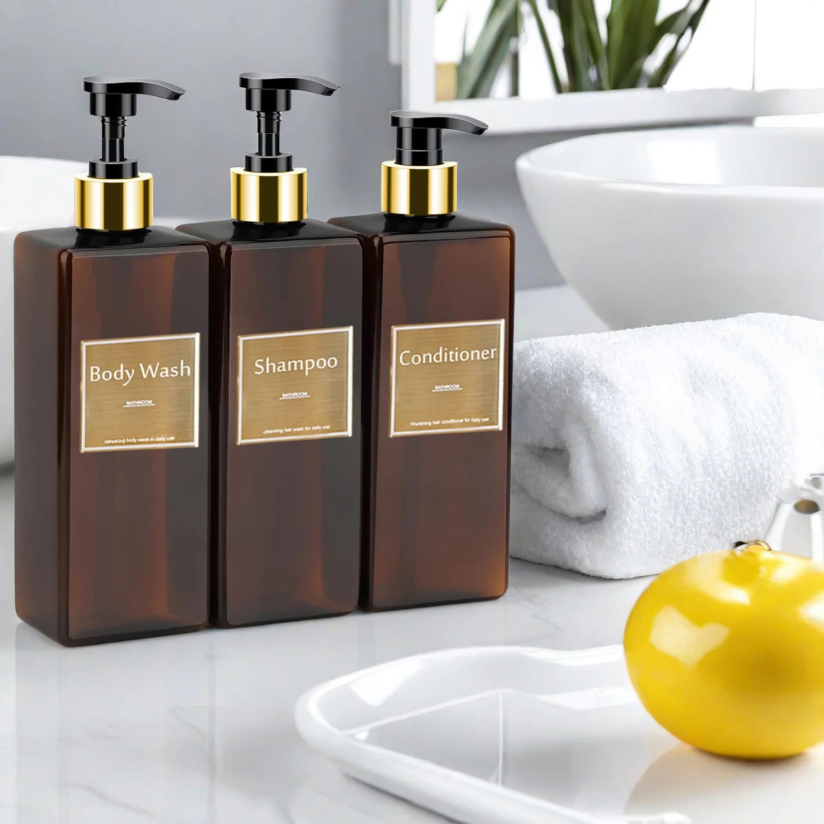 Shower Soap Dispenser Set Refillable Shampoo, Conditioner & Soap Bottles