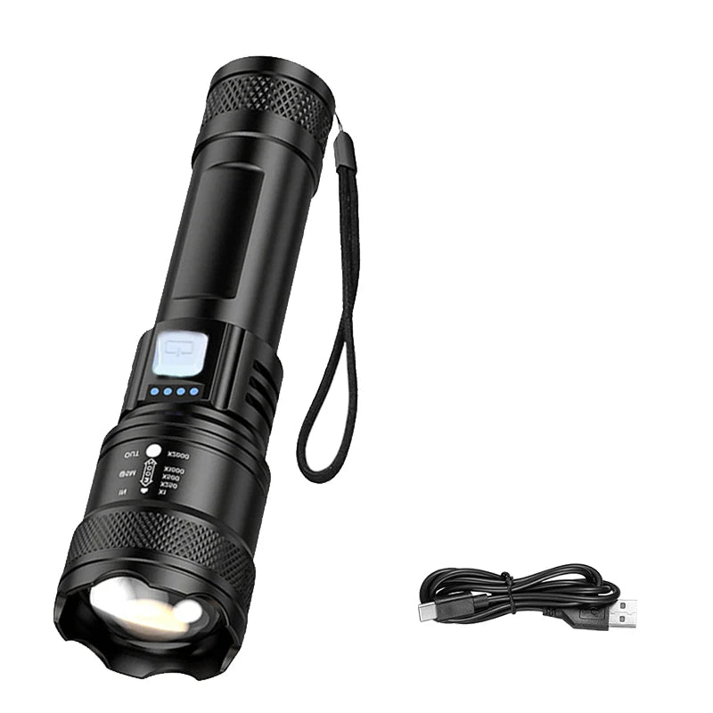 2000LM Tactical LED Flashlight USB Charging Zoom Torch