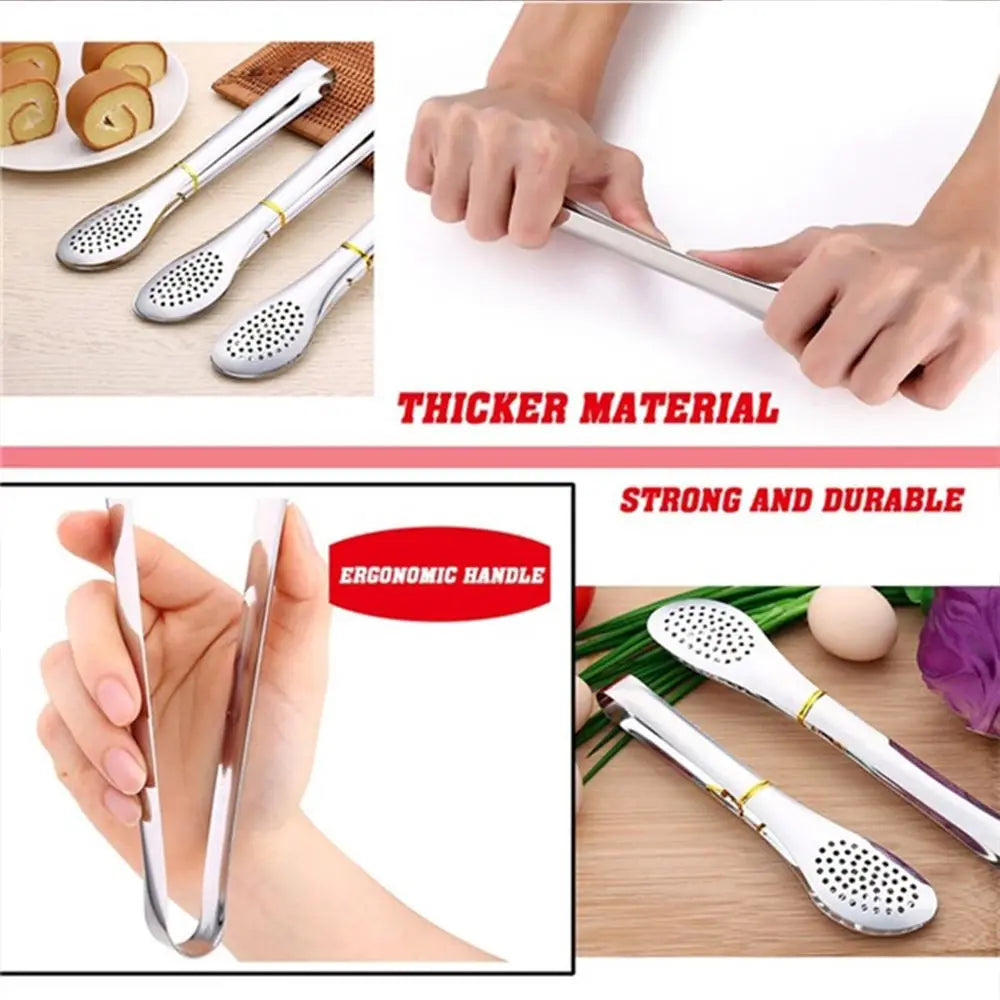 Kitchen Food Tongs Stainless Steel – Heat Resistant BBQ & Salad Serving Clip