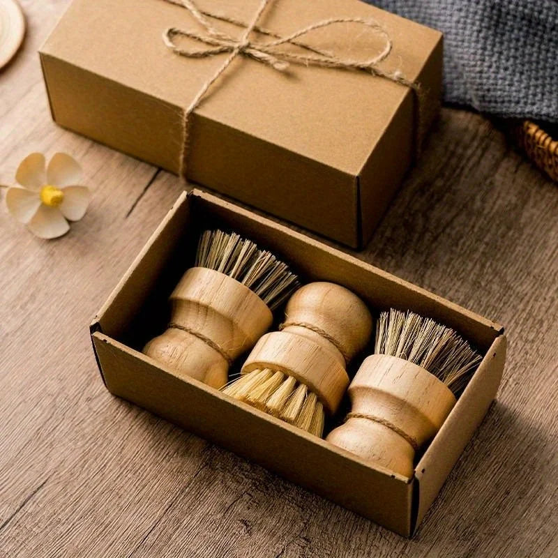 Natural Sisal Dish Brush Wooden Pot Scrubber