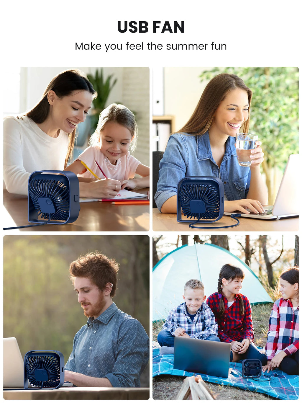 TOPK Mini USB Desk Fan 3 Speed 360° Rotatable Quiet Fan