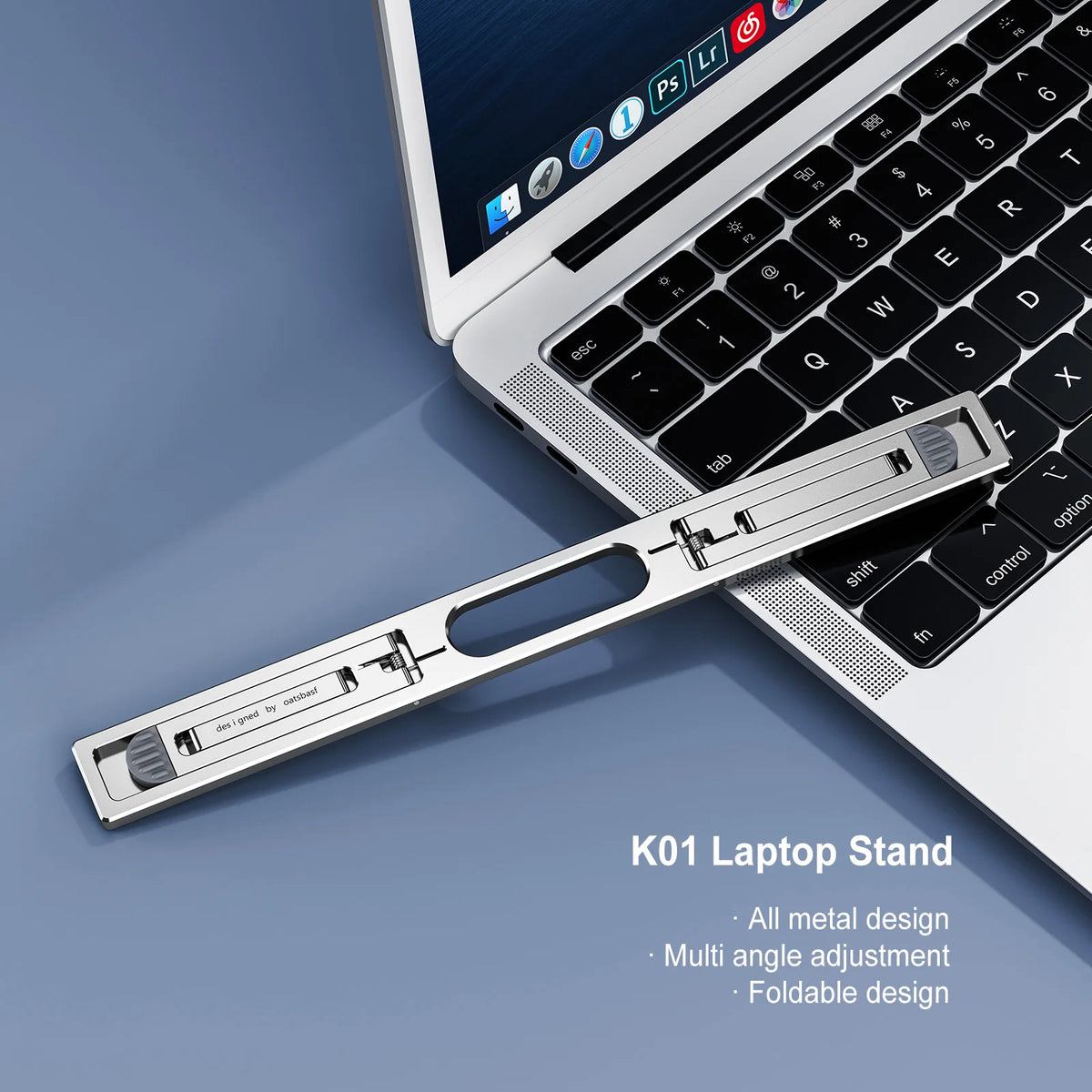 Adjustable laptop stand featuring slim metal bar design for stable desk setup Main image