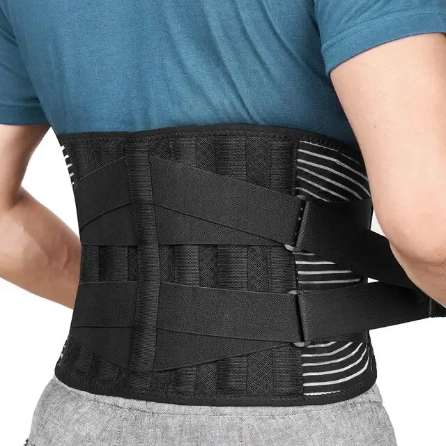 back view of adjustable lumbar support belt providing targeted lower spine decompression and support