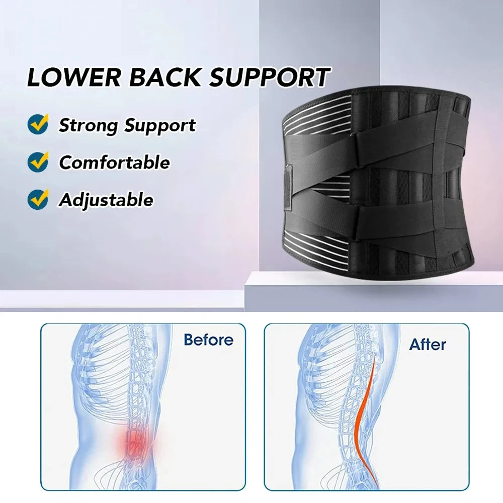 adjustable lumbar support belt diagram showing spinal alignment support and memory aluminium stays