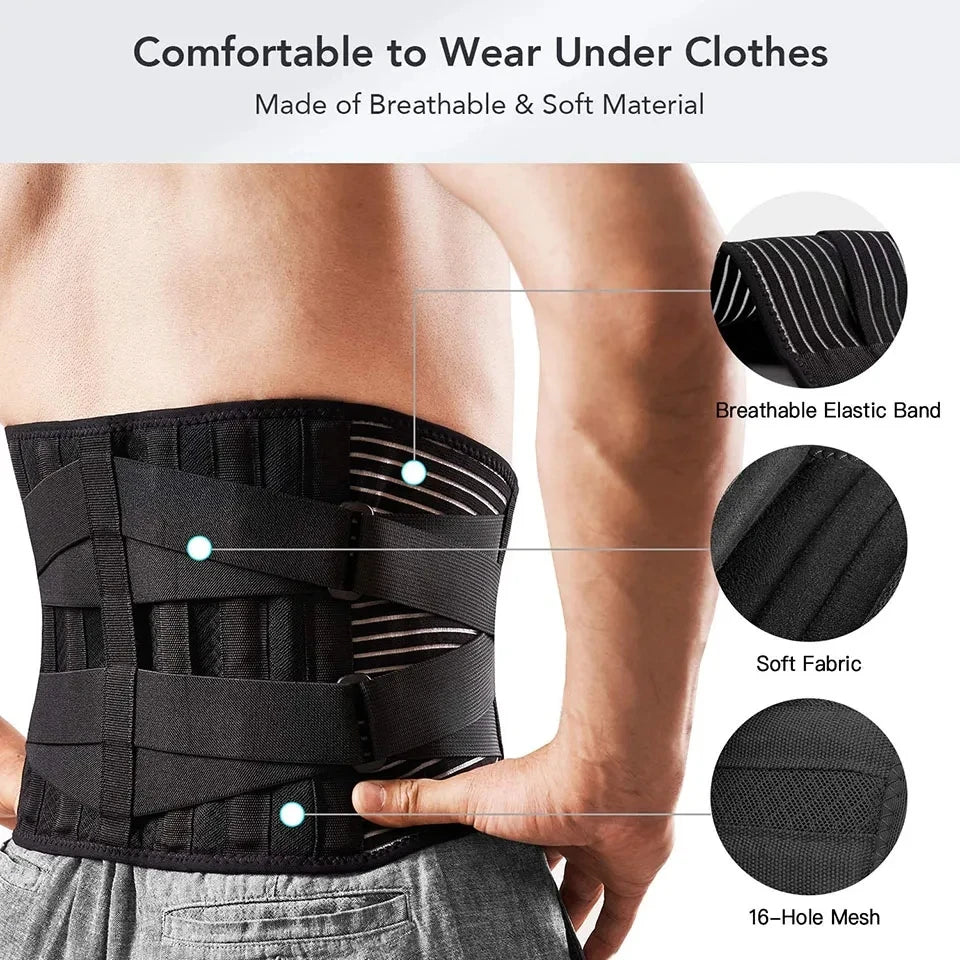 man wearing an adjustable lumbar support belt under shirt for comfortable lower back stability