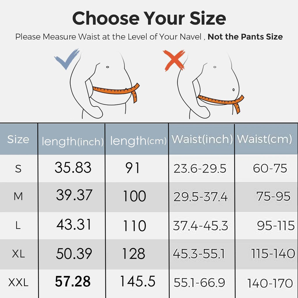 size chart guide for choosing the correct adjustable lumbar support belt waist measurements